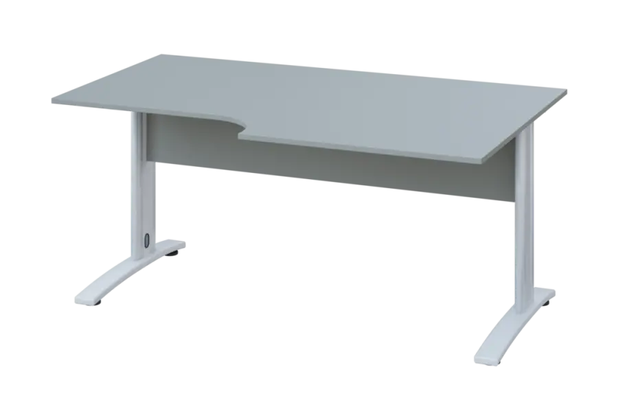 ERK 28 - 168 stůl kancelářský, rohový, pravý, kovová podnož bílá, deska 25 mm, široký 1600 mm, šedá